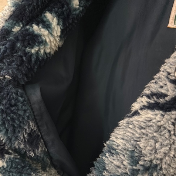 Vintage LL. Bean Cozy Hooded Winter Parka Coat Jacket Nordic Pattern Large Blue - Picture 7 of 8